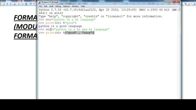 Python: Formatting Strings with % (modulo operator or string formatting operator)