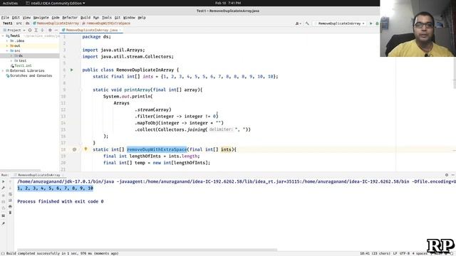 JAVA DATA STRUCTURE ARRAY : Remove duplicate elements from a sorted array, with/out extra space