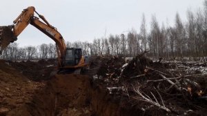 Гусеничный экскаватор расчистка полей