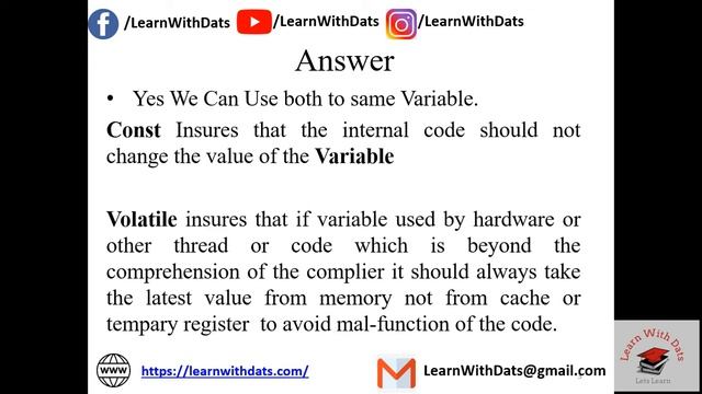 Can We Use Volatile and Const Together | Embedded C FAQ Interview Questions