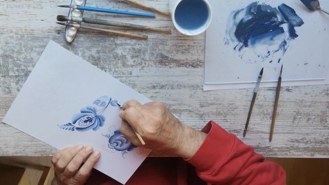 2020_Гжельская роспись_розы. Урок 2