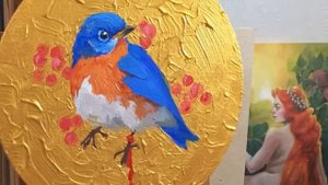 Рисование птицы акрилом на холсте в технике импасто | Impasto acrylic canvas painting of Bluebird