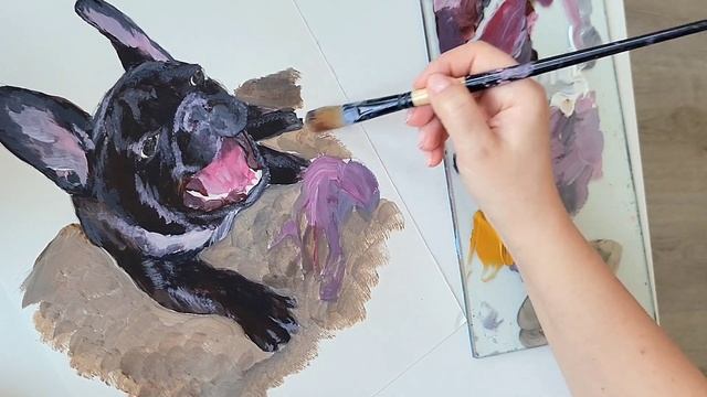 Портрет собаки акрилом. В гостях французы.