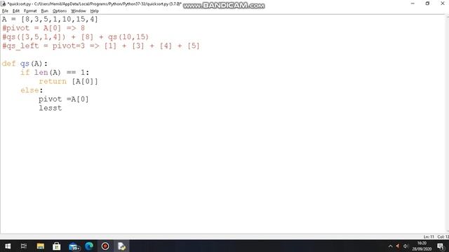 Quicksort Algorithm via Recursion(Python Programming)