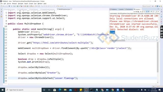 How To Handle Dropdown And Multiselect Dropdown In Selenium WebDriver  || StudentBuzz