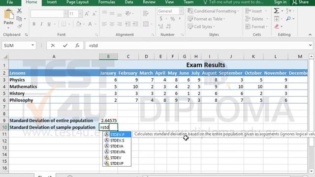 Use the STDEV,STDEVP,STDEV.P,STDEV.S functions to calculate the standard deviation of a cell range смотреть онлайн