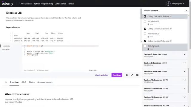 130+ Exercises - Python Programming - Data Science - Pandas - Udemy
