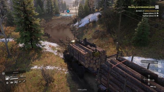 SnowRunner/Мэн: Начало производства досок -- Забираем Tayga 6455B (Azov 73210+DAN 96320+Aramatsu)