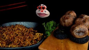 ASMR MUKBANG Black bean noodles, Black cheese balls, Black squid rings, Black food EATING SHOW (4K)