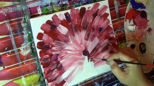 Павлин акриловыми красками. Интерьерная картина смотреть онлайн