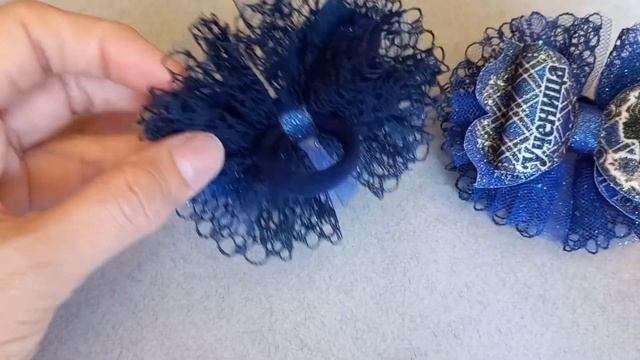 Синие школьные банты для волос "Ученица" фатин пара эко кожа (23126) смотреть онлайн