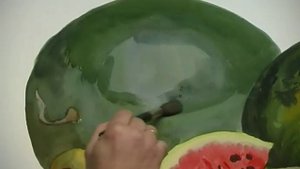 Рисуем акварелью Натюрморт с арбузами большого формата. Полный процесс с чистого листа.
