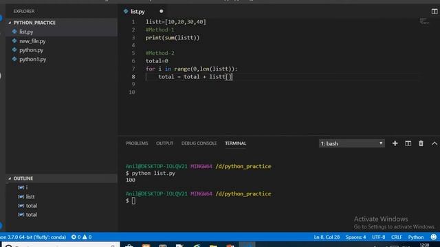 Sum of Elements of a List In Python