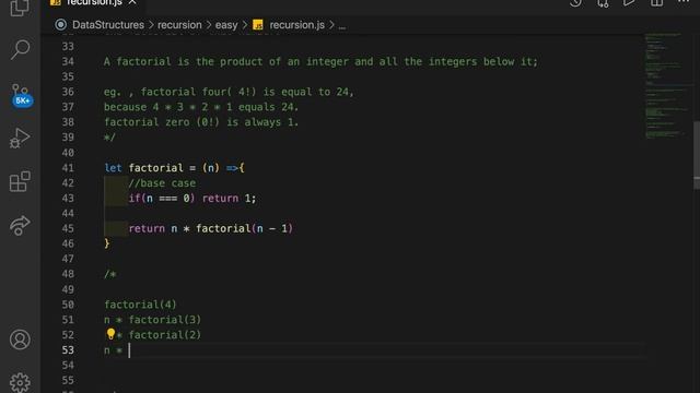 Factorial using recursion in Javascript
