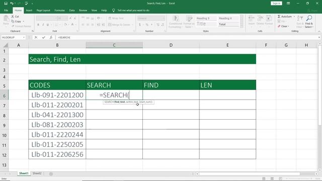 Microsoft Excel | Search, Find, Len Functions in Sinhala | SINHALEN (සිංහලෙන්)