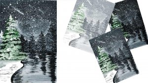 Как нарисовать зимний лес легко. Рисуем зимнюю ночь в лесу. Зимний пейзаж гуашью. Зима в лесу