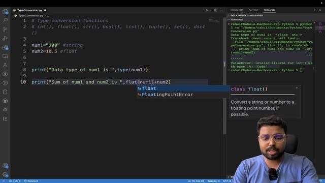 15. Type conversion in Python | Type casting in Python | Python for Beginners in Hindi (Full Course