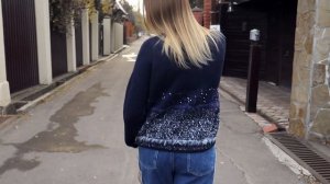 Cиний джемпер из кашемира. Вязание спицами.