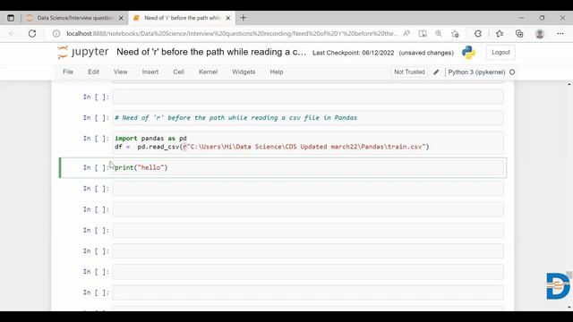 Purpose of r while reading a csv file | Python Pandas Tutorial