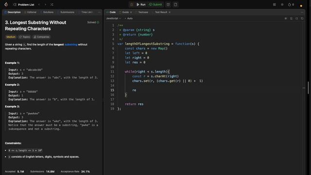 3. Longest Substring Without Repeating Characters |  Approach 2: Sliding Window |O(2N)| Leetcode
