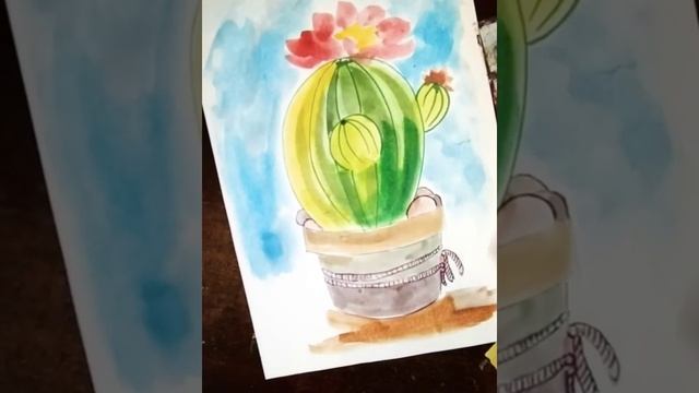 Как нарисовать кактус! Рисуем кактус акварелью и маркером. Идея для открытки смотреть онлайн