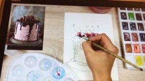 Рисуем тортик акварелью