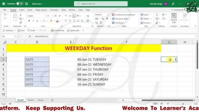 Excel Weekday Function | How to use the WEEKDAY Function in Excel | Excel Functions & Formulas