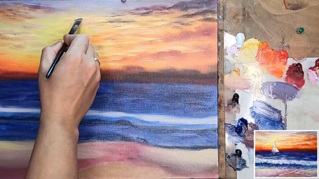 ?Как нарисовать "Закат на Море" маслом/живопись для начинающих #закатнаморе #живописьмаслом