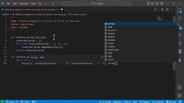 Reverse an Array in two ways.