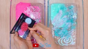 Pink vs Mint -  Makeup Eyeshadow Into Clear Slime 16  Satisfying Slime Video