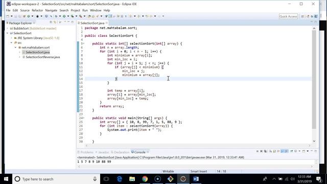 Selection Sort - Implementation, runtime and space complexity
