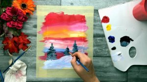 КАК НАРИСОВАТЬ ЕЛОЧКУ ОЧЕНЬ ПРОСТО • Зимний рисунок: пейзаж и ели • Зима, снег и елка