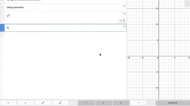 Using desmos calculator   fractions and exponents