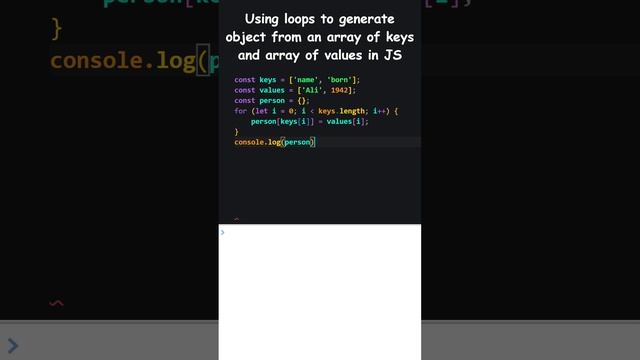 Using loops to generate an object from an array of keys and an array of values in JavaScript