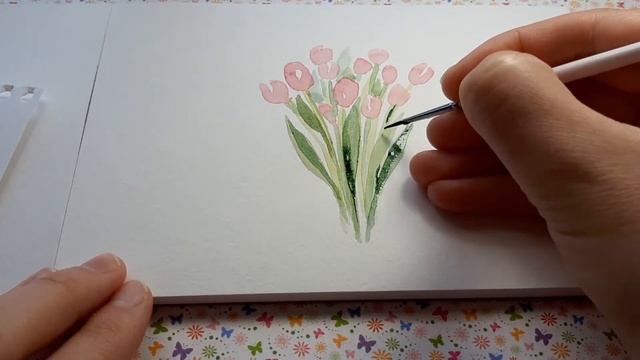Уроки акварели для начинающих. Как нарисовать букетик ТЮЛЬПАНОВ ? смотреть онлайн