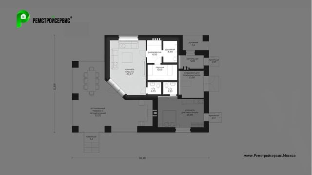 Проект бани с комнатой отдыха и террасой | Строительство бани из пеноблока. Архион - М-277 смотреть онлайн