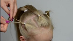 Три косички-жгута и хвостик. Простая и быстрая прическа в садик (школу) #10
