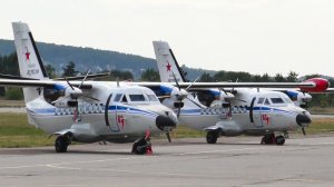 Два Л-410 со звездами ВКС России. Парный прилёт, посадка в конце ВПП