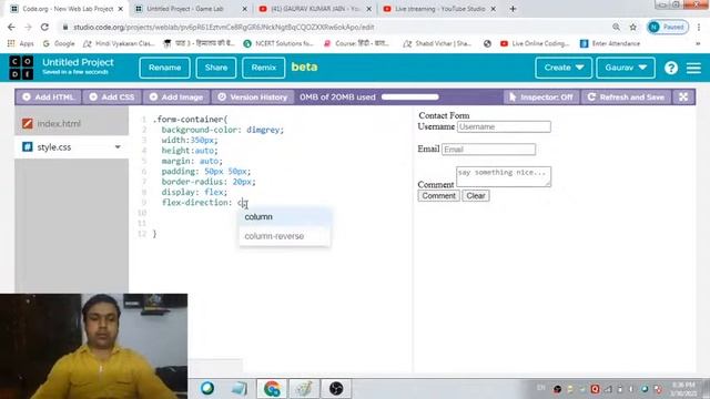 Live Online Coding Class-14 ( Create Contact Form in Weblab on Code.org)