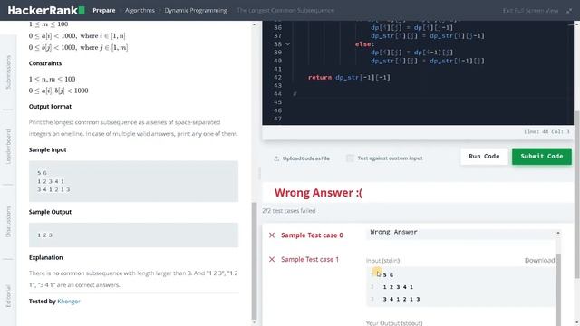 233 - The Longest Common Subsequence | Dynamic Programming | Hackerrank Solution | Python