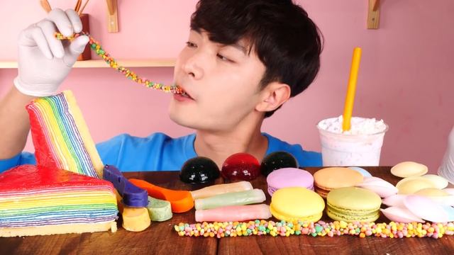 ENG SUB)Rainbow Crepe Cake,Edible Spoon,Macaron,Nerds Rope Jelly Eat Mukbang?Korean ASMR 후니 Hoony смотреть онлайн