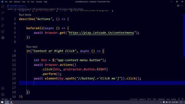 How to do Context click (Right click) | Protractor Tutorial | LetCode
