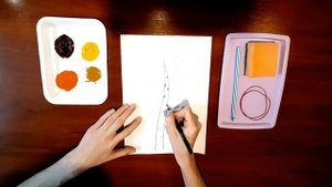 Рисуем осенюю берёзку губкой