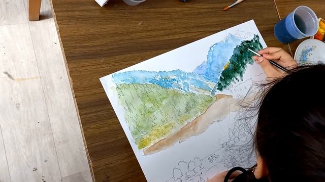 #Моя страна моя земля Есетова Сабина Пейзаж БАО акварель 11 лет, Дарьинская ОШ смотреть онлайн