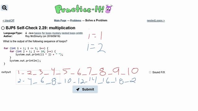 Java Practice It || 2.29 multiplication || nested for loop смотреть онлайн