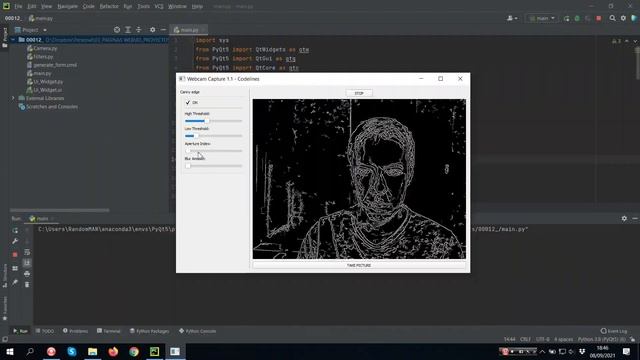 Canny edge detection effect to webcam | Python | OpenCV | PyQT |