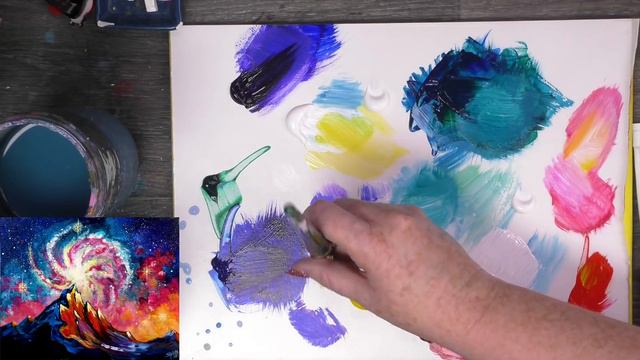 Easy Galaxy and Mountain Acrylic painting tutorial step by step Live Streaming | TheArtSherpa