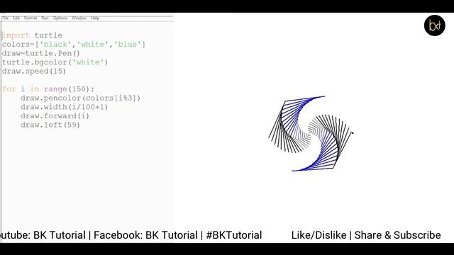 Python Turtle - Draw S Alphabet in Turtle graphics | Multi color By #BKTutorial