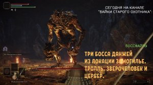 Три босса данжей Elden Ring из локации Замогилье. Тролль, зверочеловек и цербер.