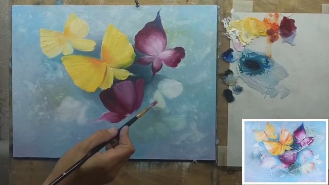 ?Мастер-класс масло "Бабочки"/как рисовать бабочек/простая картина своими руками/Марина Бердник смотреть онлайн